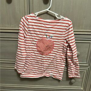 Mini Boden Striped Red and White Kids Shirt with Apple Patch